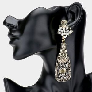 Champagne Bottle Hematite Seed Bead Earrings